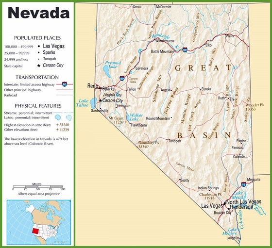Nevada map showing where Las vegas is located